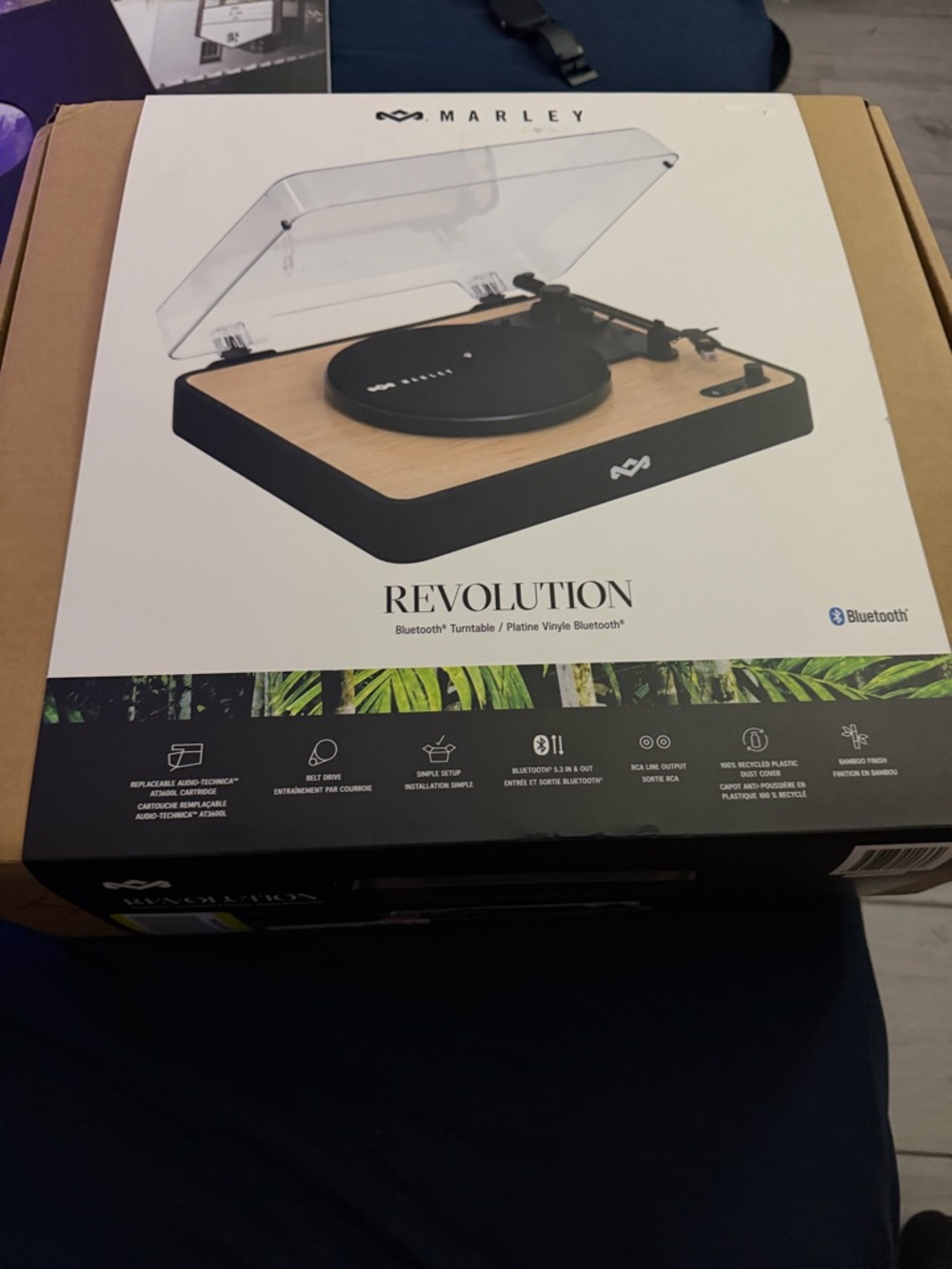 House of Marley Revolution Bluetooth Turntable Black Beige Bamboo Record Player